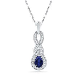 10kt White Gold Pear Lab-Created Blue Sapphire Solitaire Pendant 5/8 Cttw