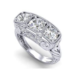 2.51 ctw VS/SI Diamond Solitaire Art Deco 3 Stone Ring 18K White Gold