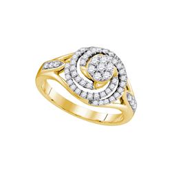 10kt Yellow Gold Round Diamond Flower Cluster Swirl Ring 1/2 Cttw