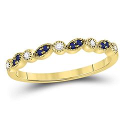 10kt Yellow Gold Round Blue Sapphire Diamond Stackable Band Ring 1/10 Cttw