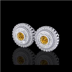 2.61 ctw Intense Fancy Yellow Diamond Art Deco Earrings 18K White Gold