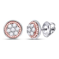 10kt Two-tone Gold Round Diamond Rope Frame Flower Cluster Earrings 1/2 Cttw
