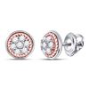 Image 1 : 10kt Two-tone Gold Round Diamond Rope Frame Flower Cluster Earrings 1/2 Cttw