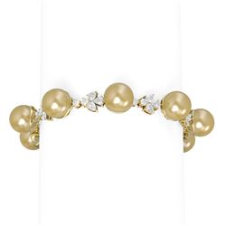 8.12 ctw Diamond and Pearl Bracelet 18K Yellow Gold