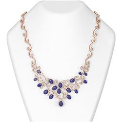 34 ctw Sapphire & Diamond Necklace 18K Rose Gold