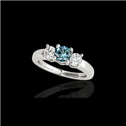 2 ctw SI Certified Fancy Blue Diamond 3 Stone Ring 10K White Gold