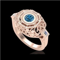 0.75 ctw Fancy Intense Blue Diamond Art Deco Ring 18K Rose Gold