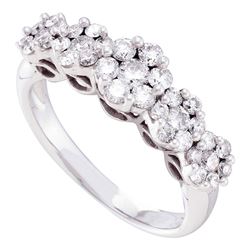 14kt White Gold Round Diamond Five Flower Cluster Ring 1.00 Cttw
