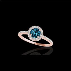 1.2 ctw SI Certified Fancy Blue Diamond Solitaire Halo Ring 10K Rose Gold