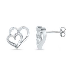 10kt White Gold Round Diamond Heart Earrings .03 Cttw