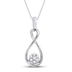 10kt White Gold Round Diamond Infinity Cluster Pendant 1/8 Cttw