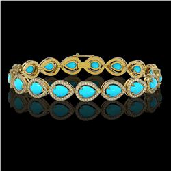 13.19 ctw Turquoise & Diamond Micro Pave Halo Bracelet 10K Yellow Gold