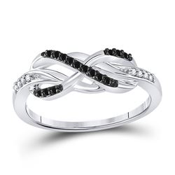 10kt White Gold Round Black Color Enhanced Diamond Infinity Ring 1/10 Cttw