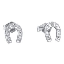 10kt White Gold Round Diamond Horseshoe Stud Earrings 1/20 Cttw