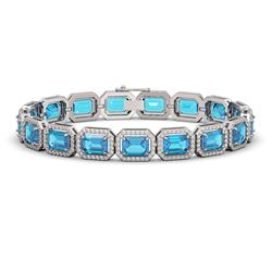 23.66 ctw Swiss Topaz & Diamond Micro Pave Halo Bracelet 10K White Gold