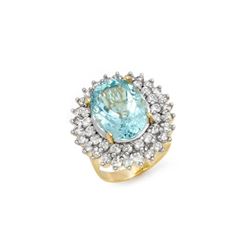 10.50 ctw Aquamarine & Diamond Ring 14K Yellow Gold