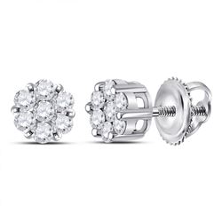 14kt White Gold Round Diamond Flower Cluster Earrings 1/4 Cttw