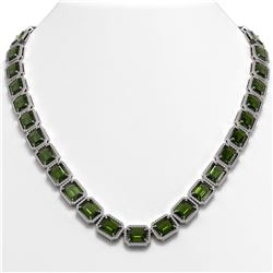 80.65 ctw Tourmaline & Diamond Micro Pave Halo Necklace 10K White Gold