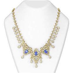 34.93 ctw Tanzanite & Diamond Necklace 18K Yellow Gold
