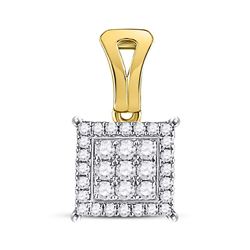 14kt Yellow Gold Round Diamond Square Cluster Pendant 1/2 Cttw