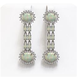 9.48 ctw Opal & Diamond Earrings 14K White Gold
