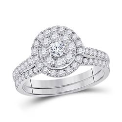 14kt White Gold Round Diamond Bridal Wedding Engagement Ring Band Set 1.00 Cttw