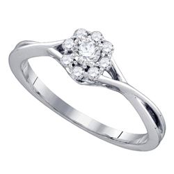 14kt White Gold Round Diamond Flower Cluster Promise Bridal Ring 1/4 Cttw