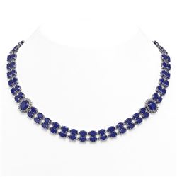 66.67 ctw Sapphire & Diamond Necklace 14K White Gold