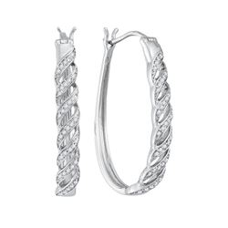 10kt White Gold Round Diamond Oblong Hoop Earrings 1/5 Cttw