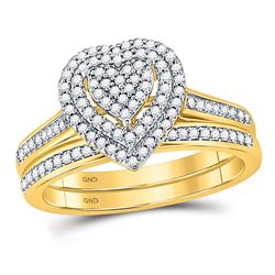 10kt Yellow Gold Diamond Heart Bridal Wedding Engagement Ring Set 1/3 Cttw
