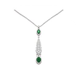 5.72 ctw Emerald & Diamond Necklace 18K White Gold