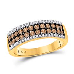 14kt Yellow Gold Round Brown Diamond 2-row Band Ring 3/4 Cttw