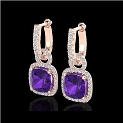 7 ctw Amethyst & Micro Pave VS/SI Diamond Earrings 14K Rose Gold