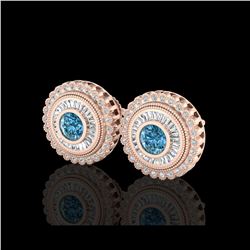 2.61 ctw Fancy Intense Blue Diamond Art Deco Earrings 18K Rose Gold
