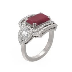 8.23 ctw Ruby & Diamond Ring 18K White Gold