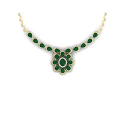30.70 ctw Emerald & VS Diamond Necklace 18K Yellow Gold