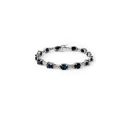 11.39 ctw Blue Sapphire & Diamond Bracelet 10K White Gold