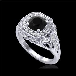 1.75 ctw Fancy Black Diamond Engagement Art Deco Ring 18K White Gold