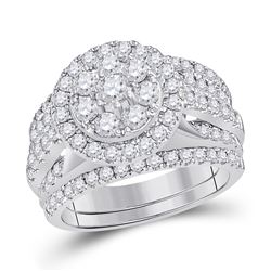 14kt White Gold Round Diamond Bridal Wedding Engagement Ring Band Set 2.00 Cttw