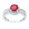 Image 1 : 10kt White Gold Round Lab-Created Ruby Solitaire Ring 2.00 Cttw