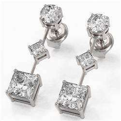 2.32 ctw Princess Cut Diamond Designer Earrings 18K White Gold