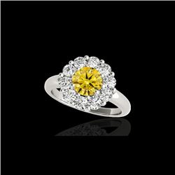 2.09 ctw Certified SI/I Fancy Intense Yellow Diamond Ring 10K White Gold
