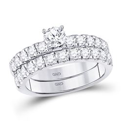 14kt White Gold Round Diamond Bridal Wedding Engagement Ring Band Set 1-1/3 Cttw