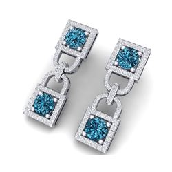 4 ctw Certified SI/I Intense Blue Diamond Earrings 18K White Gold