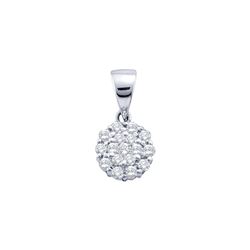 14kt White Gold Round Diamond Flower Cluster Pendant 1/4 Cttw