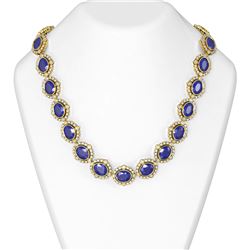 104.42 ctw Sapphire & Diamond Necklace 18K Yellow Gold