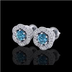 1.51 ctw Fancy Intense Blue Diamond Art Deco Earrings 18K White Gold