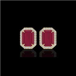 10.40 ctw Ruby And Micro Pave VS/SI Diamond Earrings 18K Yellow Gold