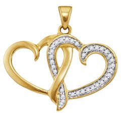 10kt Yellow Gold Round Diamond Double Joined Heart Pendant 1/10 Cttw