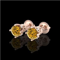 1.26 ctw Intense Fancy Yellow Diamond Art Deco Earrings 18K Rose Gold